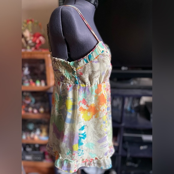 Esprit Yellow Spaghetti Strap Tank Top Flowy Flower Blouse Used - Picture 6 of 12